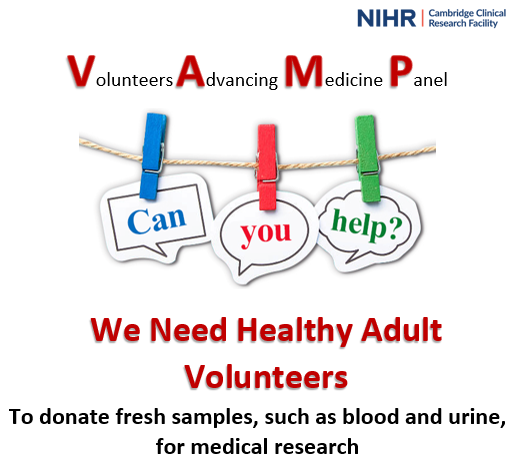 Volunteers Advancing Medicine Panel logo with pegs on a rope asking can you help?